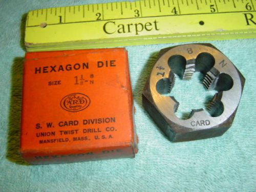 Vintage Union S.W. Card 1-1/8-8N Hexagon Die Machinist Tool New IOB
