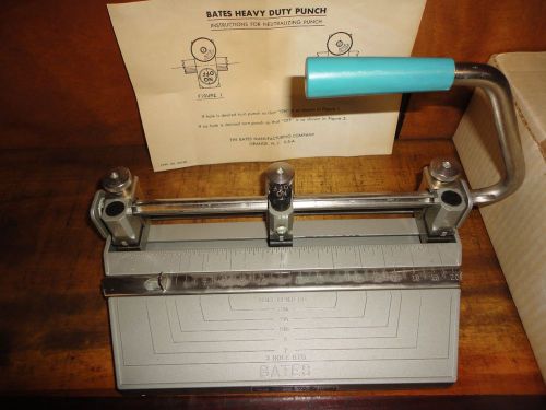 Vintage Bates Heavy Duty Professional Adjustable 3 Hole Punch Made in USA EUC