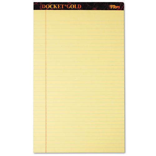 TOPS Docket Ruled Perforated Pads, 8 1/2 x 14, Canary, 50 Sheets, Dozen