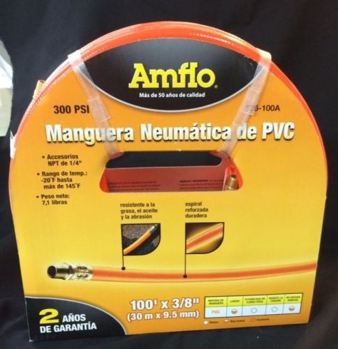 Amflo pvc air hose 300 psi 1/4 &#034; npt brass 3/8 &#034; x 100 &#039; for sale