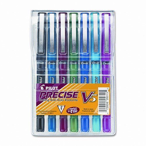 Pilot Precise V5 Stick Rolling Ball Pens, Extra Fine Point, Assorted Colors, 7-P
