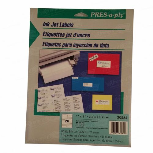 PRES-a-ply White Ink Jet Labels 500 labels / 25 sheets 1”x 4” (30582)