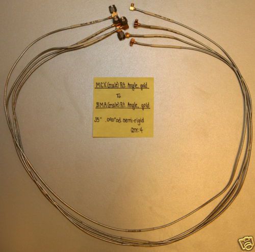 (4) MCX(M)-SMA(M) Gold 0.090&#034; OD Semi-Rigid Cables 35&#034;