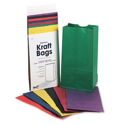 Rainbow bags, 6# uncoated kraft paper, 6 x 3 5/8 x 11, assorted bright, 28/pack for sale