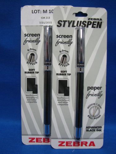 2 - ZEBRA 6.0mm Black Stylus Pen &amp; Ballpoint Pen Capped Pen