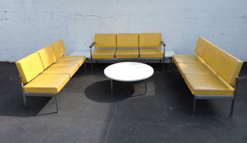 Mid Century Doctor Lawyer Waiting Room Yellow Benches and Tables 7525