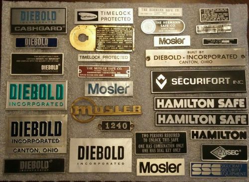 Diebold, Mosler, Etc. Vault / Safe brand plates. 29 total
