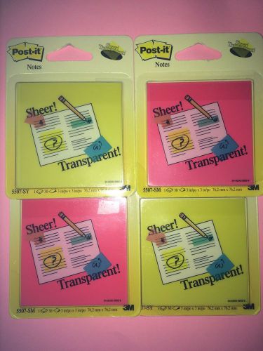 4 Post-it Notes Sheer Transparent 3M 2 Color (pink &amp; Yellow)