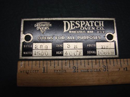 Vintage Despatch Oven Co. Brass Industrial Plate Sign Plaque Tag Laboratory Oven