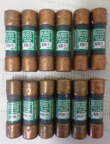 LOT OF 12 BUSS BUSSMANN ONE TIME USE 250 VOLT NON 15 FUSES
