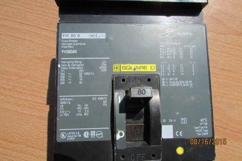 USED Square D FH36080 80A 3-Pole 600V Circuit Breaker - 100% tested working A+