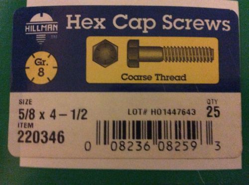 HEX CAP SCREW 5/8 -11 X 4 1/2&#034; GR. 8 ,YELLOW ZINC , 25 BOLTS.