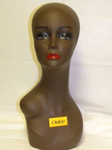 OUTRE Display Used WIG  Mannequin head, 18&#034; tall Hard Plastic BLACK IN COLOR