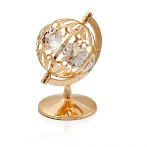24K Gold Plated Spinning Globe Table Top Made with Genuine Matashi Crystals