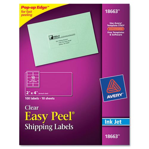 &#034;Avery Clear Easy Peel Mailing Labels, Inkjet, 2 X 4, 100/pack&#034;