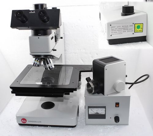 Leitz Wetzlar Ergolux Trinocular Microscope with Vertical Pol illuminator