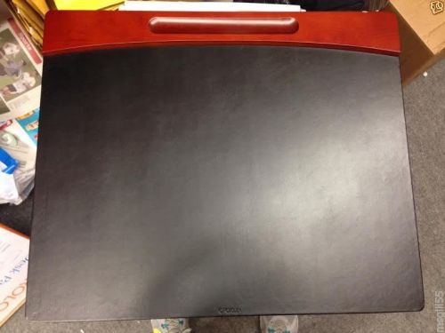 Rolodex mahogany wood &amp; black faux leather desk pad, 23-7/8 w x - rol81769 for sale
