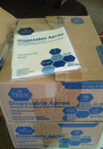 LOT x 2 cases of Disposable White Poly Aprons 28&#034; x 46&#034; For Food Handlers