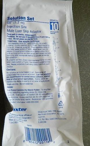 2C5417s BAXTER 2 INJECTION SITE MALE LUER SLIP ADAPTER 68&#034; (1.7M) 10ML LOT OF 2