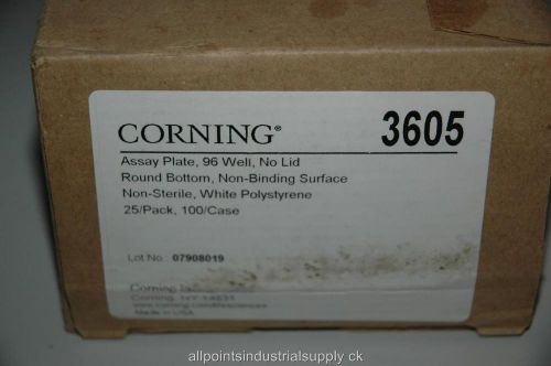 25 Corning 3605 96-Well Round Bottom White Polystyrene Assay Plates - NOS