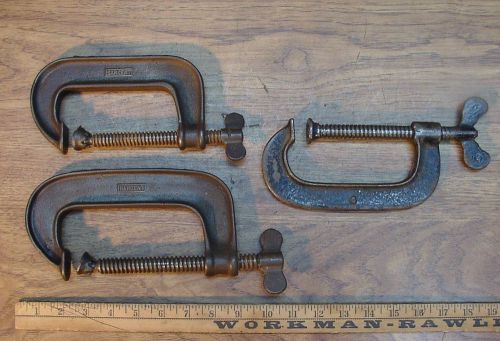 2 Antique Sargent &#034;C&#034; Clamps, &amp; Bonus Clamp,All with Butterfly Screw Handles
