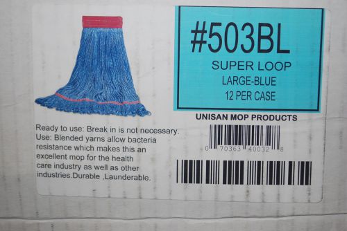 1-box of 12 / unisan #503bl large blue super loop wet mop heads (#m4109) for sale