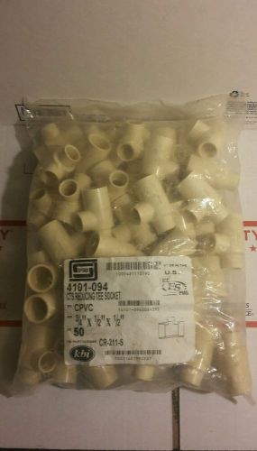 Lot of 50 spears 3/4&#034; x 1/2&#034; x 1/2&#034; pvc reducer tee cts  new in bag! for sale