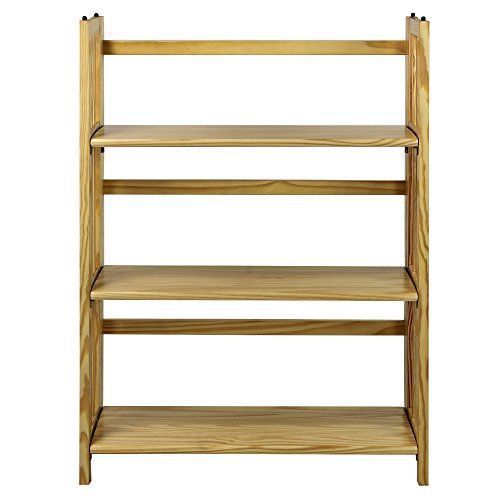 Casual Bookcases Home 3 Shelf Folding Stackable Bookcase Natural New Free Sale