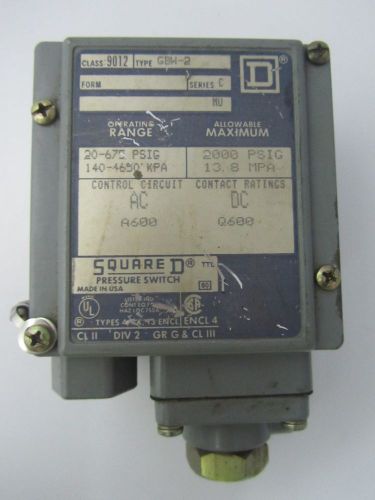 Square d gbw-2 class 9012, series c  pressure switch, range : 20-675 psi for sale