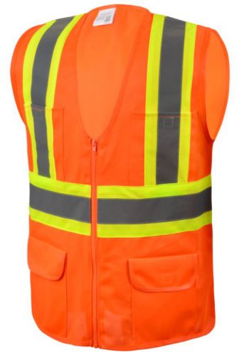 Class 2 Safety Vest Orange ANSI Six Pockets Reflective High Visibility X-Large