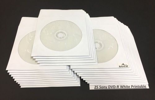 25 SONY Blank DVD-R DVDR Recordable White Inkjet Printable 16X 4.7GB Media Disc