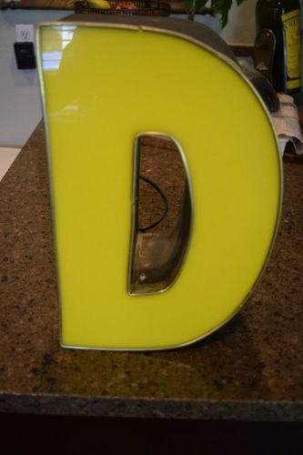 Vtg large metal &amp; plastic yellow letter capital d sign for sale