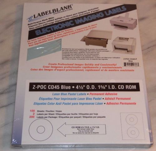 LABELBLANK CD45 Blue Printing Labels - 100 Sheets 4-1/2&#034; OD 1-5/8&#034; ID CD ROM
