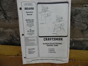 Operator&#039;s Manual For parts Repair Sears Craftsman 10&#034; Radial Arm Saw 113.197210
