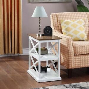 Oxford Deluxe 3 Tier End Table, Driftwood, White