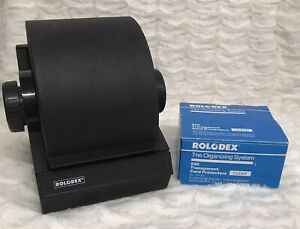 Vintage Rolodex Model # 2254 Black Made in the USA &amp; Box Of Rolodex Cards
