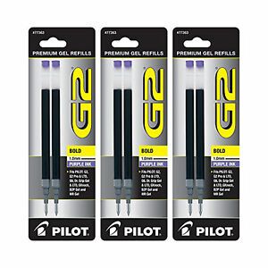 Pilot G2 Gel Ink Pen Refills, Bold Point, 1.0mm, Purple Ink, 6 Refills