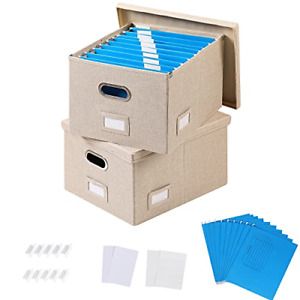 2 Pack File Organizer Box - Collapsible Linen Storage Box with 20 Hanging Filing