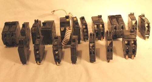 Lot of 17 Circuit Breakers Mostly Square D - both single and double pole / GE