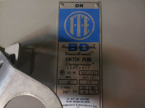 ITE BOS16421 NEW IN BOX 30 AMP 4 POLE 3 FUSE  240 VOLT VACU-BREAK DISCONNECT A1