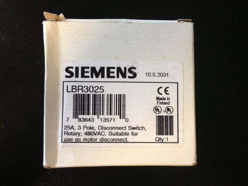 SIEMENS LBR3025 DISCONNECT SWITCH, ROTARY SWITCH, 25A 3 POLE - NEW