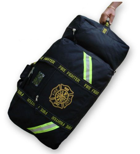 Rolling fire fighter turnout bunker gear bag wheels gift fireman luggage black for sale