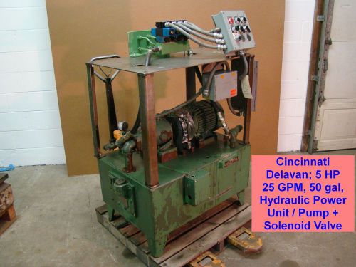 Cincinnati delavan 5 hp 25 gpm 50 gal hydraulic power unit pump + solenoid valve for sale