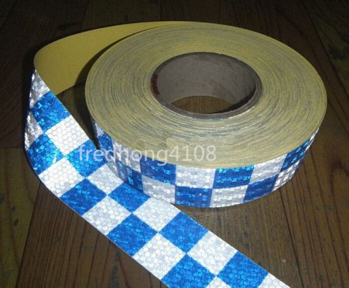 Blue&amp;Silver Square Safety Reflective Tape Self-adhesive Warning Tape 1.97&#034;x32.8&#039;