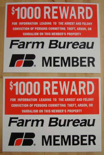 [NOS]~2~FARM BUREAU $1000 REWARD SIGNS~NEW OLD STOCK