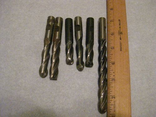 Machinist end mill lot of 6 machinist end mill cutters used 1/2&#034;shank 1 cobalt for sale
