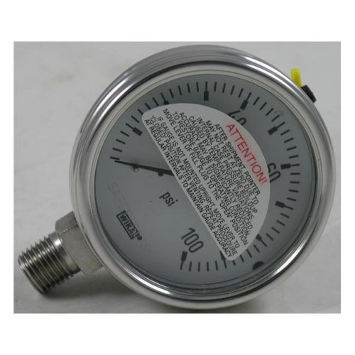 Wika t232.54 pressure gauge, 0-100 psi, 2.5&#034; dial w/ 1/4&#034; npt bottom mount, dry for sale