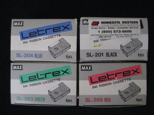14 LETREX INK RIBBON CASSETTES SL-204 BLUE~SL-203 GREEN~SL-205 RED~SL-201 BLACK