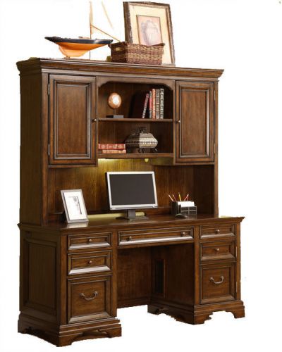 Traditional Cherry Office Credenza and Hutch