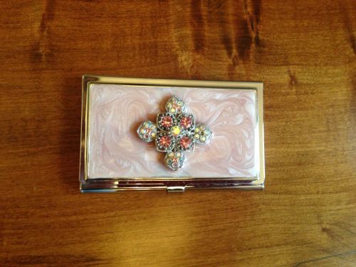 Beautiful Pink Business Card Holder In Excellent Condition Crystals